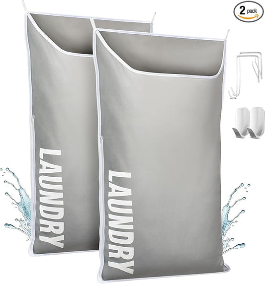 Hanging Laundry Hamper Bag XL 40x22", Space Saving over the Door Storage Bags, Behind the Door Hampers for Dirty Clothes & Wall Mounted Basket for Bathroom, Organizer for Small Room Spaces RV