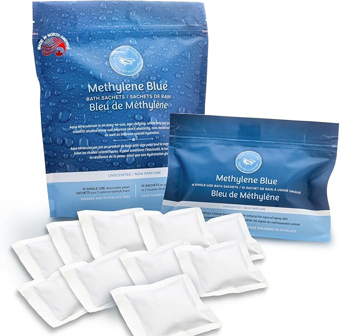 Methylene Blue Bath Soak | Age Defying Serum for Aging and Fragile Skin | Supplement for Defying The Signs of Aging Fragile Skin | USP Pharmaceutical Grade | 10 Dissolvable Sachets