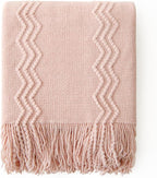 MIULEE Light Pink Knitted Throw Blanket for Couch Bed, Boho Textured Cozy Woven Decorative Farmhouse Blanket with Tassels for Sofa Chair Living Room 50"x60"