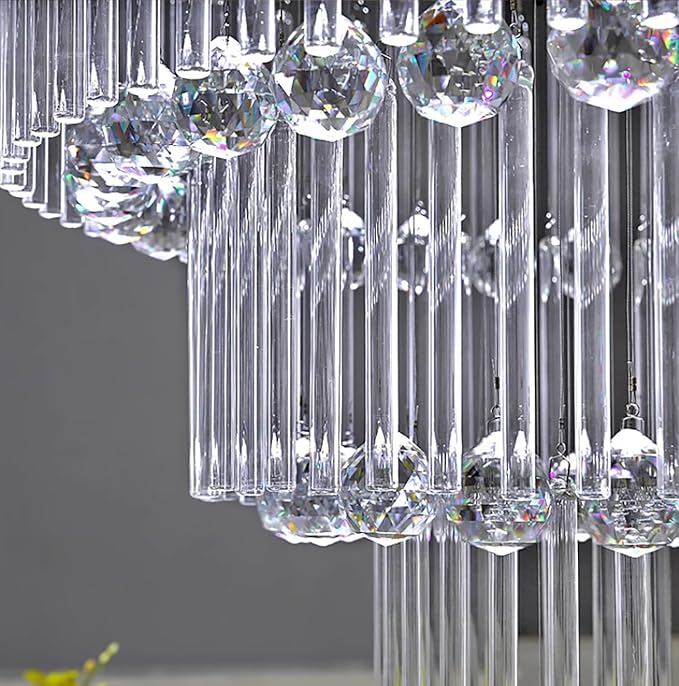 D32''X H100'' Large Crystal Chandelier Lighting, Modern LED Round Raindrop Flush Mount Ceiling Light Fixture for Hotel Staircase Hallway Modern Crystal Chandelier Suitable for Sloping Ceiling
