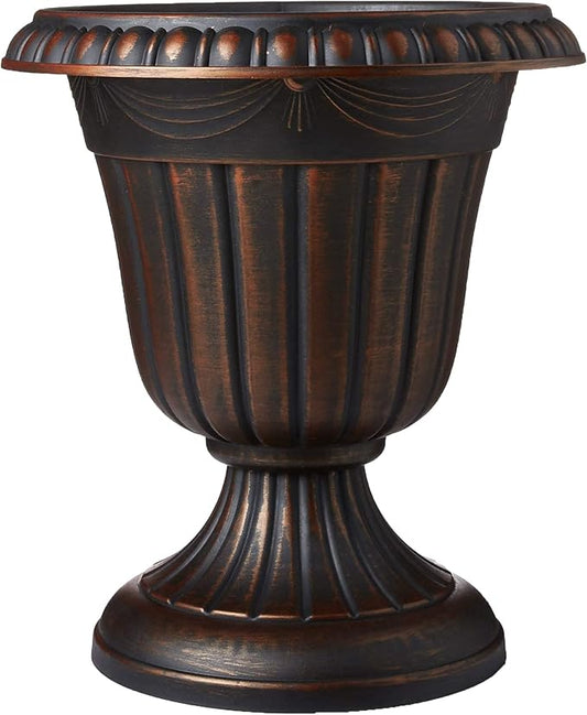 PL10CP Classic Traditional Plastic Urn Planter Indoor/Outdoor, 15" x 13", Brushed Copper