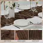10FT 12 Pack Brown Cheesecloth Table Runner 20 x 120 Inch Long Boho Fabric Rustic Cheese Cloth Table Runner for Wedding Bridal Shower Baby Shower Gauze Sheer Birthday Party Table Decorations