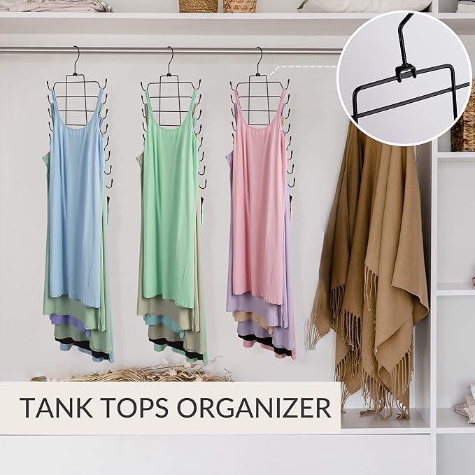 ZEDODIER 6 Pack Tank Top Hanger, Space Saving Bra Hangers, Non-Slip Hanging Sport Bras Holder, Closet Organizers and Storage for Camisoles Tank Tops Bras Ties Swimsuits Strappy Dress, Black