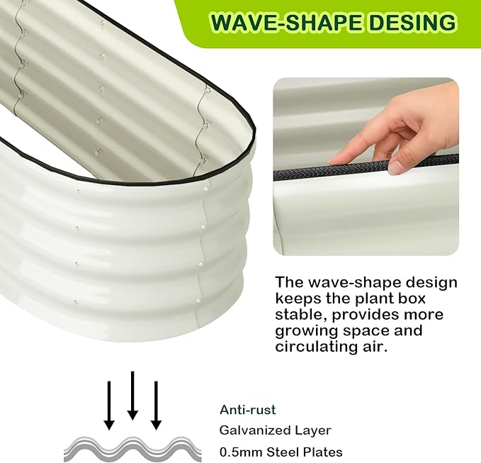 2 Pcs 4.5x2x2ft Oval Raised Garden Bed, Galvanized Raised Beds,Open-Ended Base Metal Raised Planter Beds,Garden Bed Outdoor,Planter Raised Boxes for Vegetables, Flowers,Tool-Free Asse,White