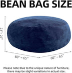 Bean Bag Chair 5Ft, Memory Foam Filled, Large Beanbag Chairs for Adults and Teens, Soft Sofa with Removable Flannel Cover, Round Couch for Living Room Bedroom College Dorm (Blue, 5FT-60×60"×24")