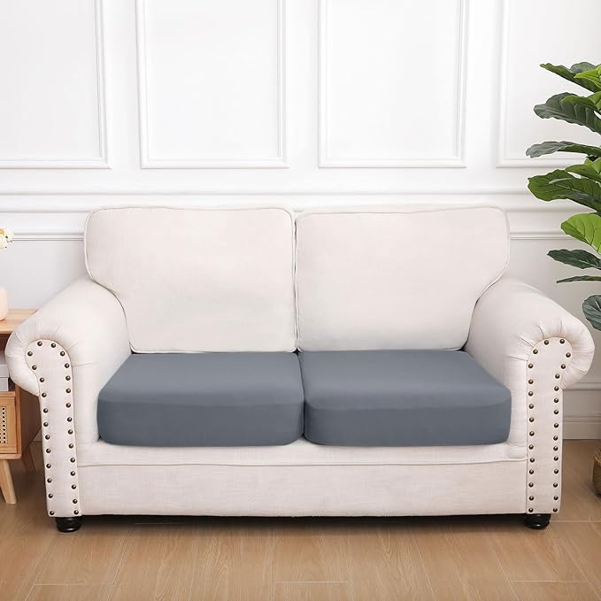 hyha Waterproof Couch Cushion Covers, Stretch Sofa Couch Seat Slipcover for Dog Washable, Non-Slip Waterproof Outdoor Cushion Covers for Patio Furniture Replacement (2 Pieces, Dark Grey)