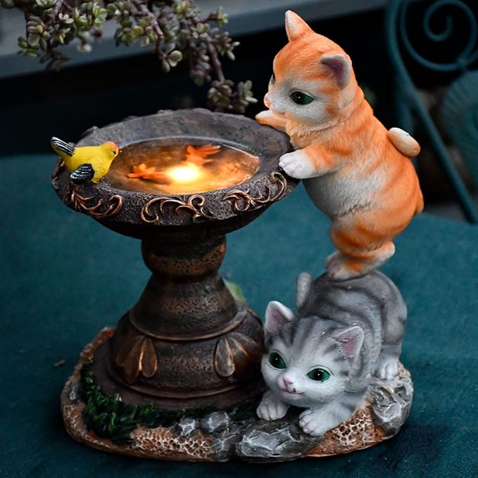 Cat Garden Figurines Outdoor Decor Solar Statue with LED Lights for Patio Lawn Yard Art Decoration Housewarming Garden Gift