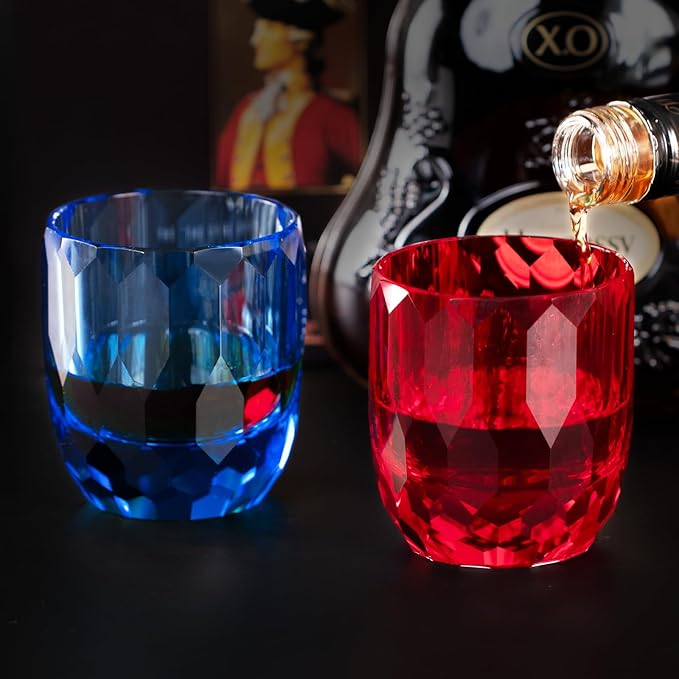 KAMMAK Crystal Whiskey Glasses Set of 2, 7oz Old Fashioned Glasses Stemless, Hand Blown Colored Cocktail Glasses, Engagement Gifts for Couples, Women, Men