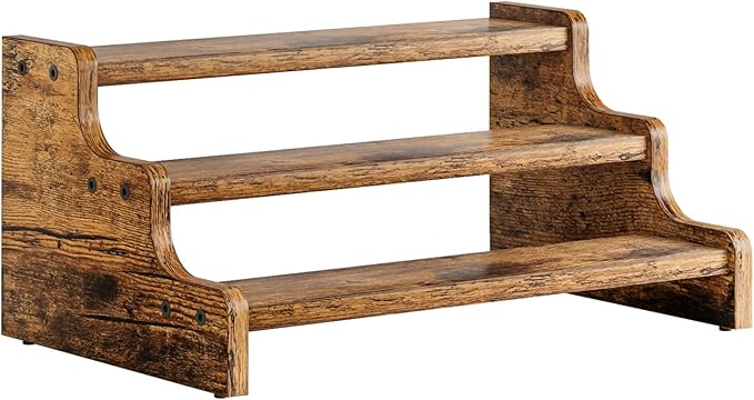 KLM 3-Tier Spice Rack, 13.8 Inch Wood Step Shelf Countertop Spice Storage Holder, Kitchen Pantry Cabinet Organizer Cupboard for Spice Bottles, Jars, Seasonings, Baking Supplies,Bathroom Organizer