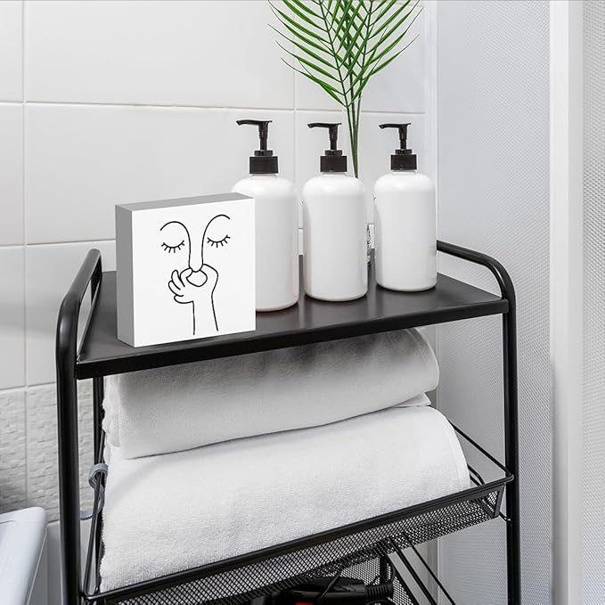 Funny Bathroom Decor, Black and White Bathroom Decor, Boho Dorm Decoration, Dorm Room Decoration for Shelves, Wooden Box Decorations Sign for Home Farmhouse Office Living Room Table Shelf