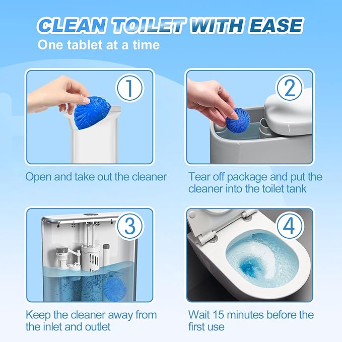KIISIISO Automatic Toilet Bowl Cleaner Tablets，Bathroom Toilet Tank Cleaner，Blue Clean Bubbles,Strong Detergent Ability,Long-lasting 300 brushes,Mild Fresh Pine Scent(30 Pack)
