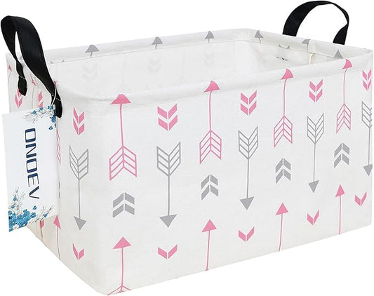 Rectangular Folding Laundry Basket,waterproof Canvas Basket,gift basket,Suitable for children's room,Office,Clothes,Toys Storage (Pink Arrow)
