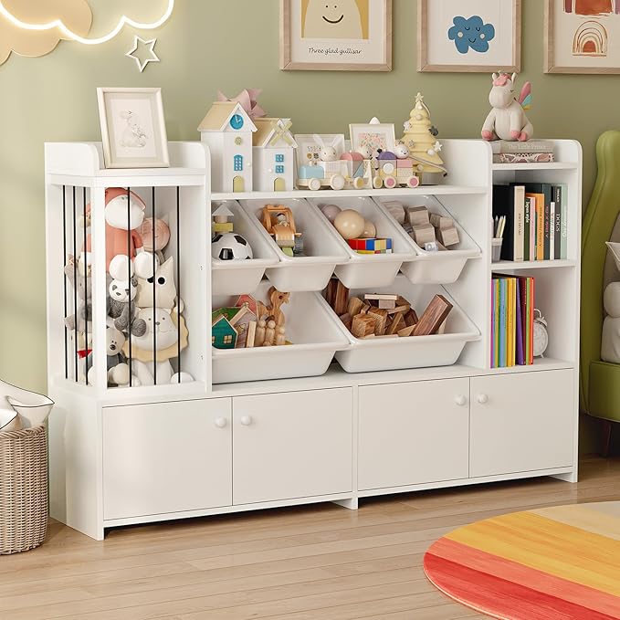 Treesland 55 Inch Large Kids Toy Storage Organizer, Kids Bookshelf Bookcase, Toy Storage Cabinet for Playroom, Bedroom Nursery
