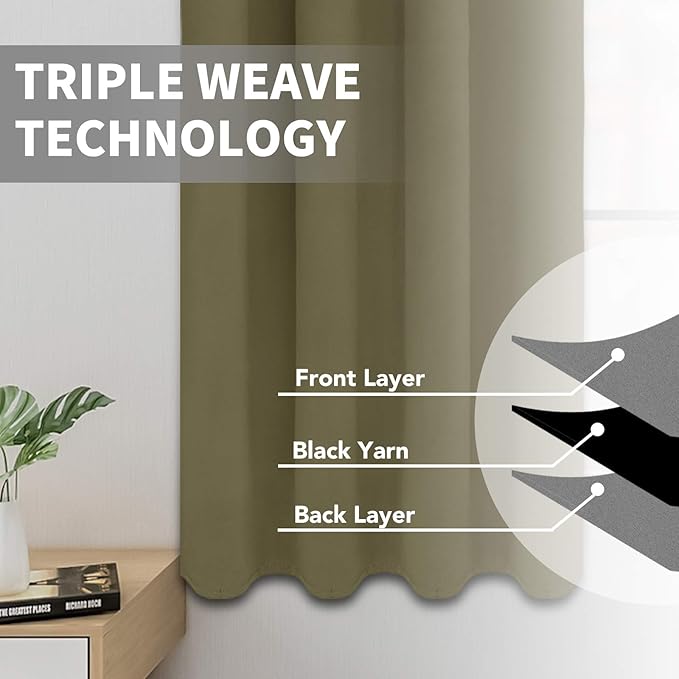 Easy-Going Blackout Curtains for Bedroom, Solid Thermal Insulated Grommet and Noise Reduction Window Drapes, Room Darkening Curtains for Living Room, 2 Panels (52x108 in,Khaki)