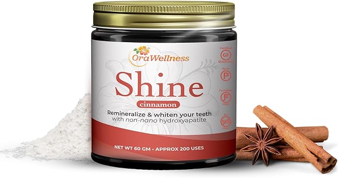 Shine Remineralizing Tooth Powder with Hydroxyapatite, Made in The USA, Flouride Free Tooth Repair, Natural Teeth Whitening Powder, Teeth Polish & Stain Remover, Cinnamon