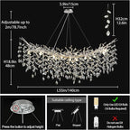 Modern Crystal Silver Chandelier, 55" Large Rectangular Oval Tree Branch Crystal Chandeliers for Dining Room,16-Light Flush Mount K9 Crystal Chandeliers, for Kitchen Island,Dining Room