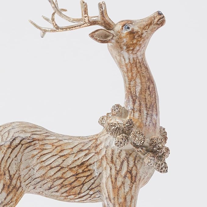 DN DECONATION 2pcs Reindeer Christmas Figurines, Tabletop Reindeer Small Christmas Decor, Brown Resin Deer Statue, Holiday Home Décor Accents for Xmas Office Living Room & Bedroom Decorations