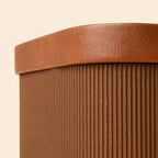 La Jolie Maison Fluted Cardboard Storage Baskets with Leather-Like Lids, Sturdy Stackable Paper Boxes Decorative Tray, Set of 3 Chestnut