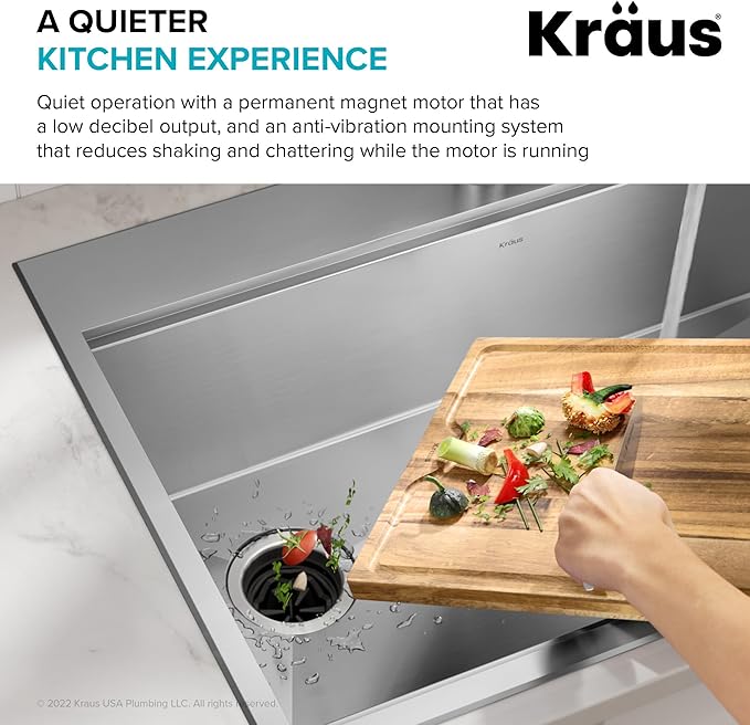 KRAUS® WasteGuard™ High-Speed 1/2 HP Continuous Feed Ultra-Quiet Motor Garbage Disposal with Power Cord and Flange Included and Universal Mount
