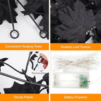 Joyhalo 2 Pack Halloween Garland with Lights, Black Maple Leaves Lighted Garland for Mantle, 5.7FT Light Up Leaf Autumn Vines Outdoor for Door Frame, Fireplace and Thanksgiving Fall Decor