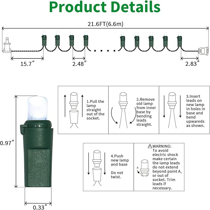100 Count Cool White -String Lights - 21.6FT LED Christmas Lights, Mini led Lights for Indoor Outdoor Home Holiday Party Wedding Independence Day Decoration