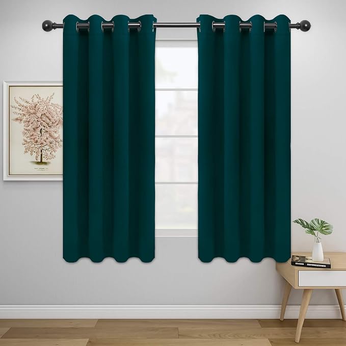 Easy-Going Blackout Curtains for Bedroom, Solid Thermal Insulated Grommet and Noise Reduction Window Drapes, Room Darkening Curtains for Living Room, 2 Panels (52x63 in,Deep Teal)