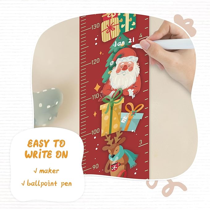 Personalized Name Growth Chart Wall Decor for Kids – Canvas Removable Height Chart Measuring Ruler 59" x 7.9" （Santa Claus Gifts）