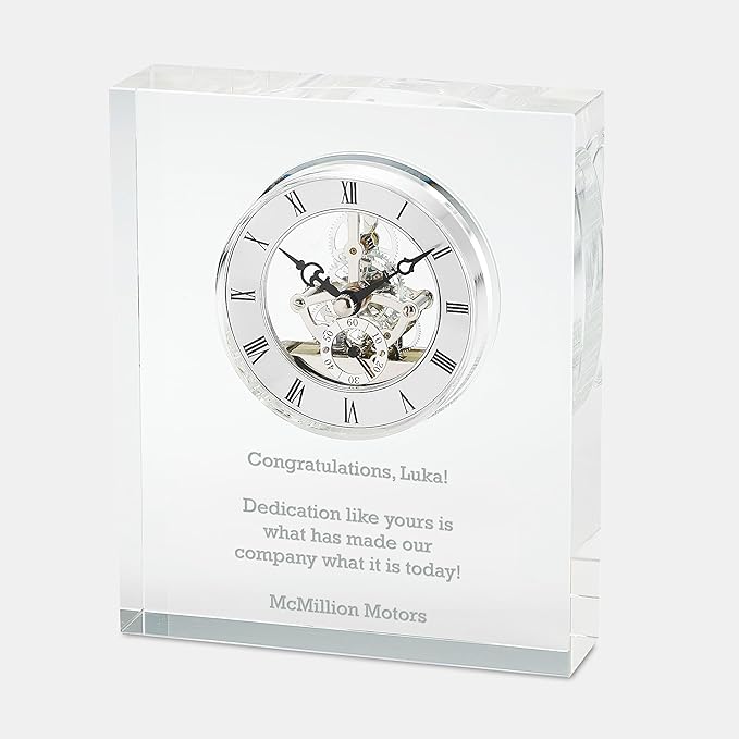 THINGS REMEMBERED Engraved Crystal Skeleton Desk Clock (Free Customization)