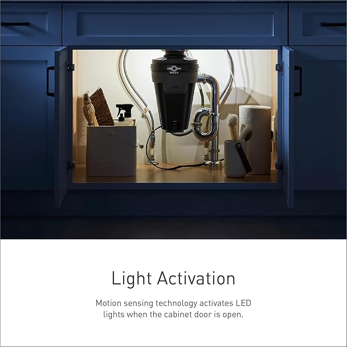 Moen Chef Series 1 HP Continuous Feed Lighted Garbage Disposal with Sound Reduction for Under Sink, Power Cord Included, EXL100C