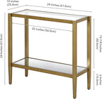 Henn&Hart 24" Wide Rectangular Side Table with Glass Shelf in Antique Brass, Table for Living Room, Bedroom