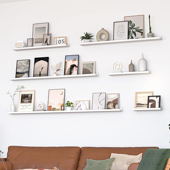 Heimlove Picture Ledge Shelf, Floating Shelves Set of 2, 36 Inches Picture Shelf for Wall with Ledge, Kids Bookshelf Wall Mounted for Living Room Bedroom Decor Books Photo Frames - White
