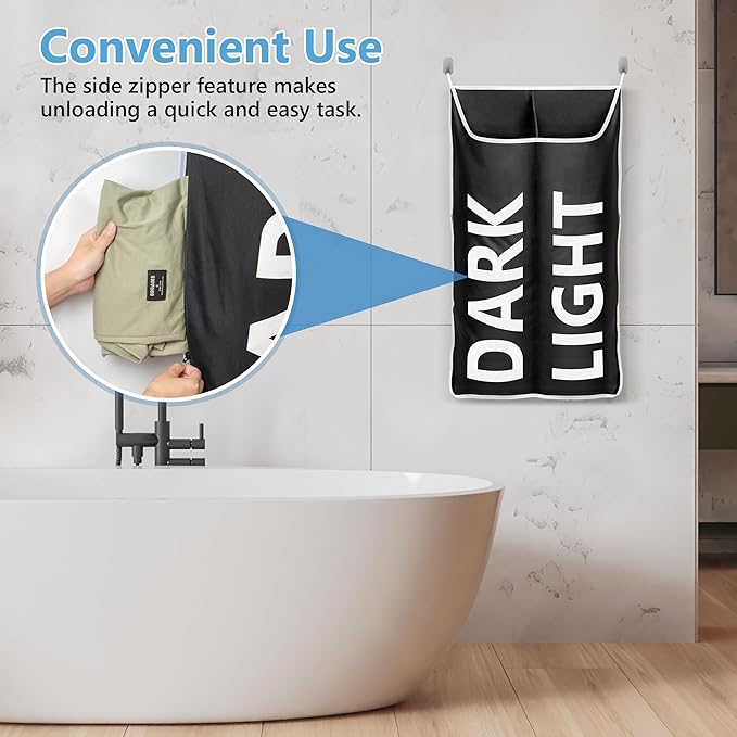 Hanging Laundry Hamper Bag XL 40x22", Space Saving over the Door Storage Bags, Behind the Door Hampers for Dirty Clothes & Wall Mounted Basket for Bathroom, Organizer for Small Room Spaces RV