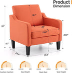 VINGLI Burnt Orange Mid Century Modern Accent Chair for Living Room & Bedroom, Scooped Arm, Upholstered Comfy Chair for Apartment, Waiting Room