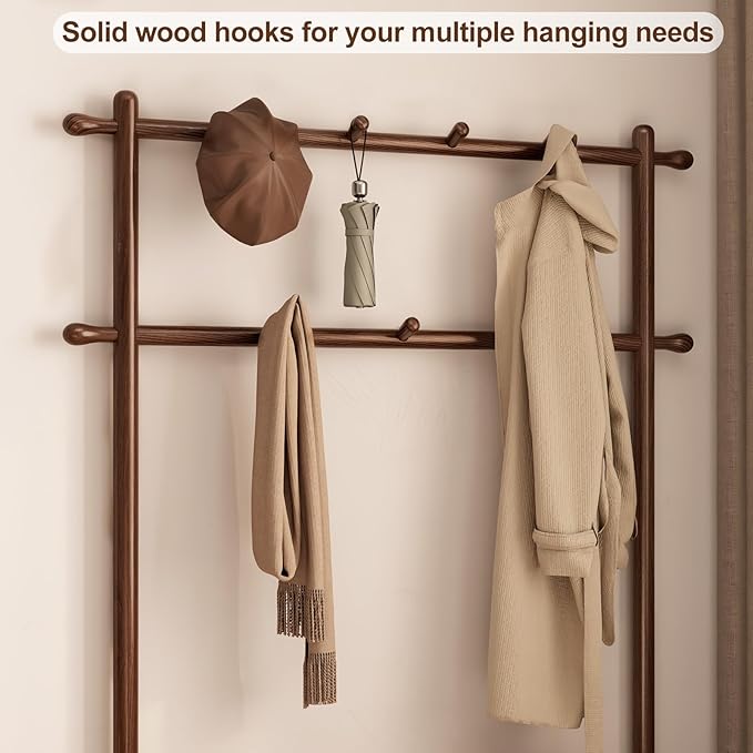 Hall Tree, Coat Rack with Shoe Storage, Wooden Hall Tree with Bench, 11 Hooks and 2-Tier Storage Shelves, Entryway Bench with Coat Rack (39.3" - Deep Walnut)