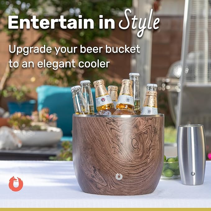 SNOWFOX XL Premium Vacuum Insulated Double Wall Stainless Steel Ice Bucket with Lid/Scoop, Bar Accessories, Large Elegant Party Bucket, Chills Several Bottles,Beautiful Entertaining Supplies,7L,Marble