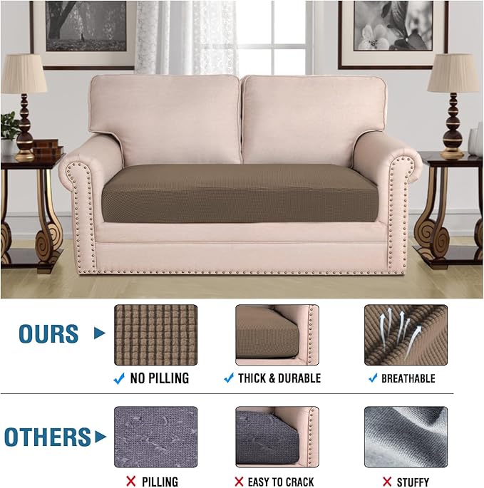 H.VERSAILTEX Super Stretch Individual Seat Cushion Covers Sofa Covers Couch Cushion Covers Slipcover Sets Thick Jacquard Textured Twill Fabric (1 Piece Loveseat Cushion Cover, Macchiato)