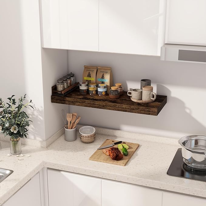 30 Inch Floating Shelves, 12 Inch Deep Floating Shelf for Wall, Rustic Deep Shelves for Books, Bathroom, Living Room, Kitchen, 30 x 12 x 2 Wood Floating Shelves, Rustic Brown Color, Set of 2