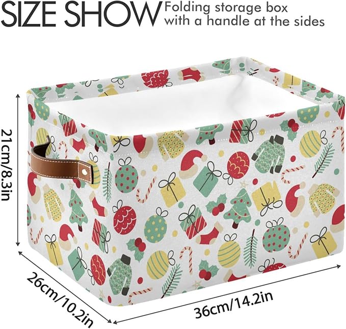 Christmas Storage Basket Tree Candy Canes Socks and Gift Storage Bins Organizer Bag Collapsible Closet Shelf Baskets Cube with handle for Baby Cloth Pet Toy Book 14.2×10.2×8.3 IN