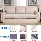 H.VERSAILTEX Super Stretch Individual Seat Cushion Covers - Sofa & Couch Cushion Slipcover Sets - Thick Jacquard Textured Twill Fabric (3 Piece XL, Ivory)