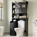 Itaar Over The Toilet Storage Cabinet, Over Toilet Bathroom Organizer with Glass Doors & Toilet Paper Holder Stand, Home Space-Saving Toilet Rack, for Bathroom, Restroom, Laundry(Black)
