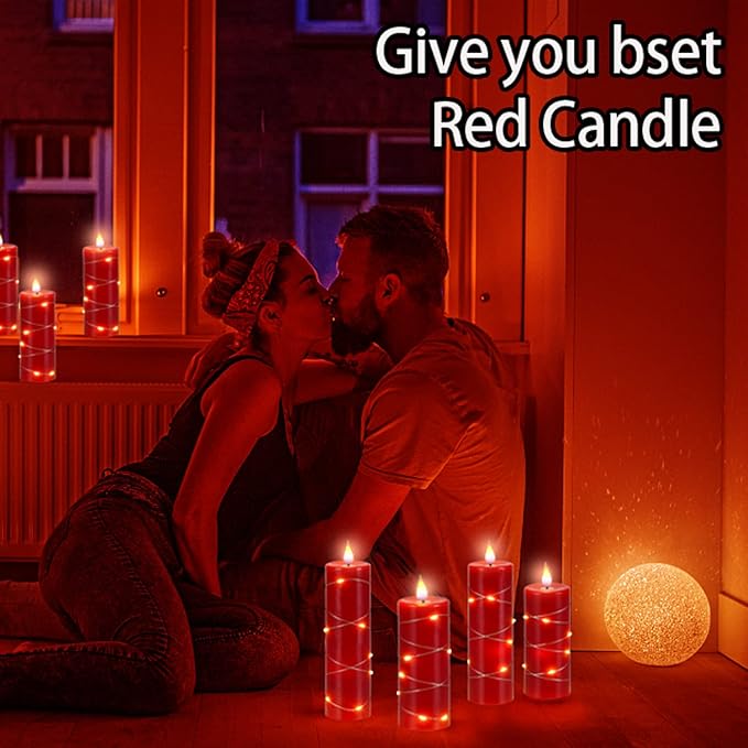 Red Flameless Candle with Remote Control LED Candle with String Lights Battery Powered Flameless Candle4'' 5'' 6'' 7'' 8'' Candles of 5 Pcs