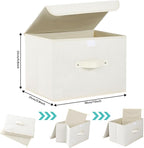 Storage Boxes, Collapsible Storage Bins with Lids, Cotton and linen cloth Storage Baskets with Handle, for Books, Closet, Bedroom, Home, 15x9.8x9.8 in, Beige