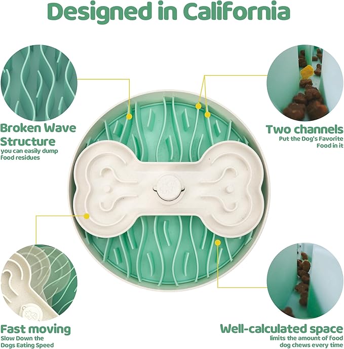 Slow Feeder Dog Bowl for Large Dogs with Non-Slip Base - Adjustable Speed Design, Removable Puzzle Inserts & Dishwasher Safe, Green