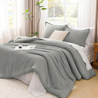 Litanika Comforters Medium Gray King Size, 3 Pieces Lightweight Solid Bedding Set & Collections, All Season Fluffy Bed Set (104x90In Comforter & 2 Pillowcases)