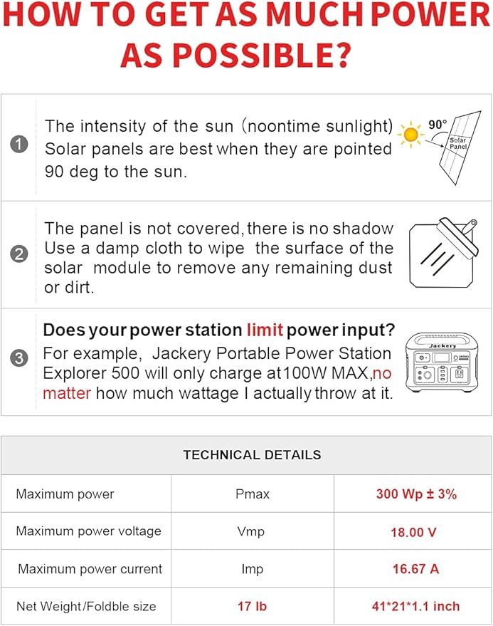 DOKIO 300W Portable Foldable Solar Panel Kit (21x40in, 17lb), with Separate Controller and Dual USB, Monocrystalline Charger for 12V Batteries, Power Stations, RV Camping Emergency Use