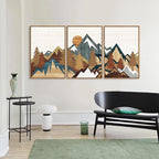 SIGNINART Vintage Mountain Framed Canvas Wall Art Set, Boho Sunrise Art Prints, Forest Nature Wilderness Art Paintings, Modern Farmhouse Woodcut Style Wall Decor for Living Room Bedroom, Office 16"x24"x3