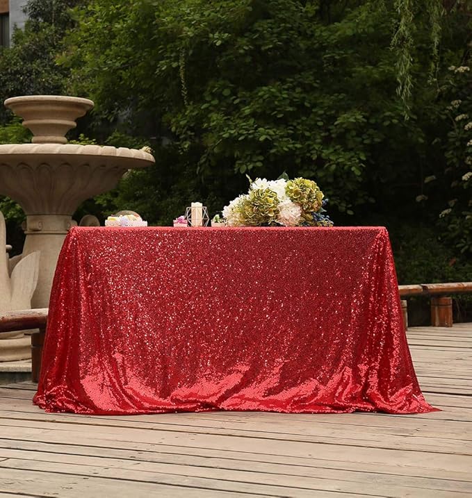 SquarePie Sequin Tablecloth 50 x 72 Inch Red Sparkly Table Linen for Wedding Party
