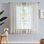FMFUNCTEX Linen Sheer Curtains for Bedroom, Beige Curtains 54 inch Length for Living Room, Natural Flax Blend Window Draperies for Farmhouse Curtain, Rod Pocket 2 Panels