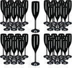 XUWAIDSGN Acrylic Champagne Flutes Toasting Glasses Unbreakable Mimosa Bar Reusable Wine Glasses Vintage Champagne Flutes Stemmed Drinking Cups 5.4 OZ for Christmas Birthday (100, Black)