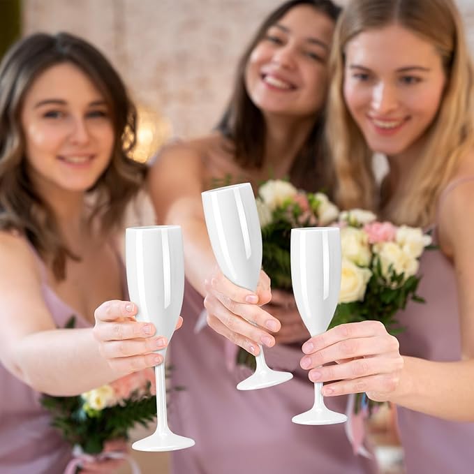 XUWAIDSGN Acrylic Champagne Flutes Toasting Glasses Unbreakable Mimosa Bar Reusable Wine Glasses Vintage Champagne Flutes Stemmed Drinking Cups 5.4 OZ for Christmas Birthday (100, white)